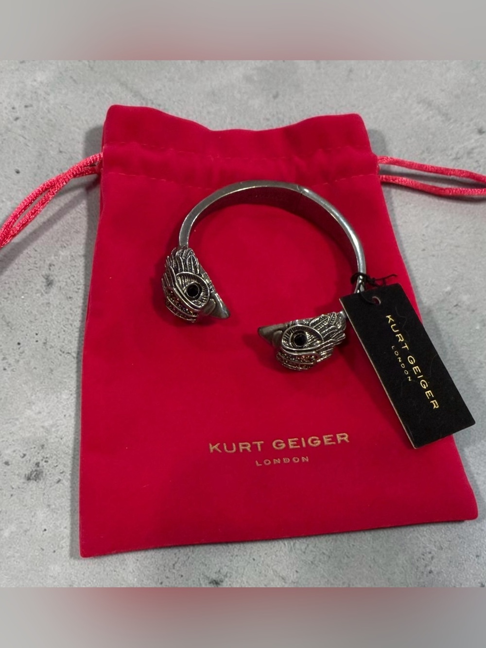 Kurt Geiger Silver Eagle Hinged Cuff Bracelet with Multicolor Accent Stones NWT